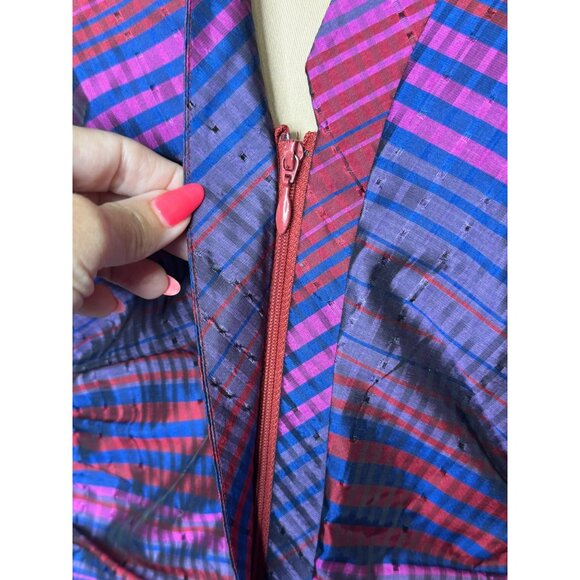 Coldwater Creek Womens Striped Silk Blend Jacket L Red Purple Blue Long Sleeve - Picture 9 of 10